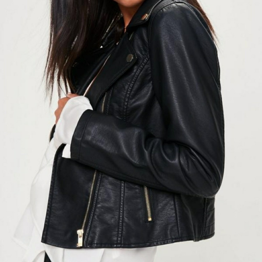 Black, faux leather jacket
